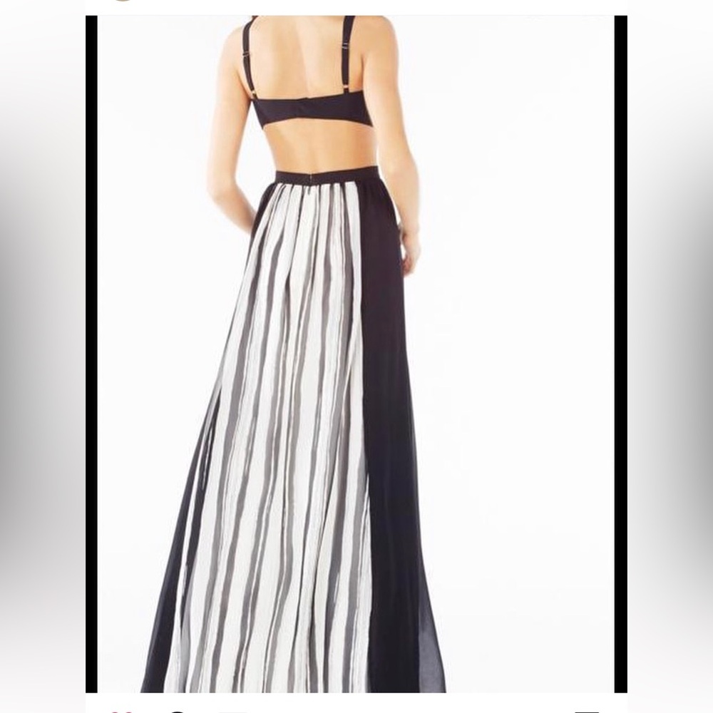 BCBG Black and White Striped Maxi Dress